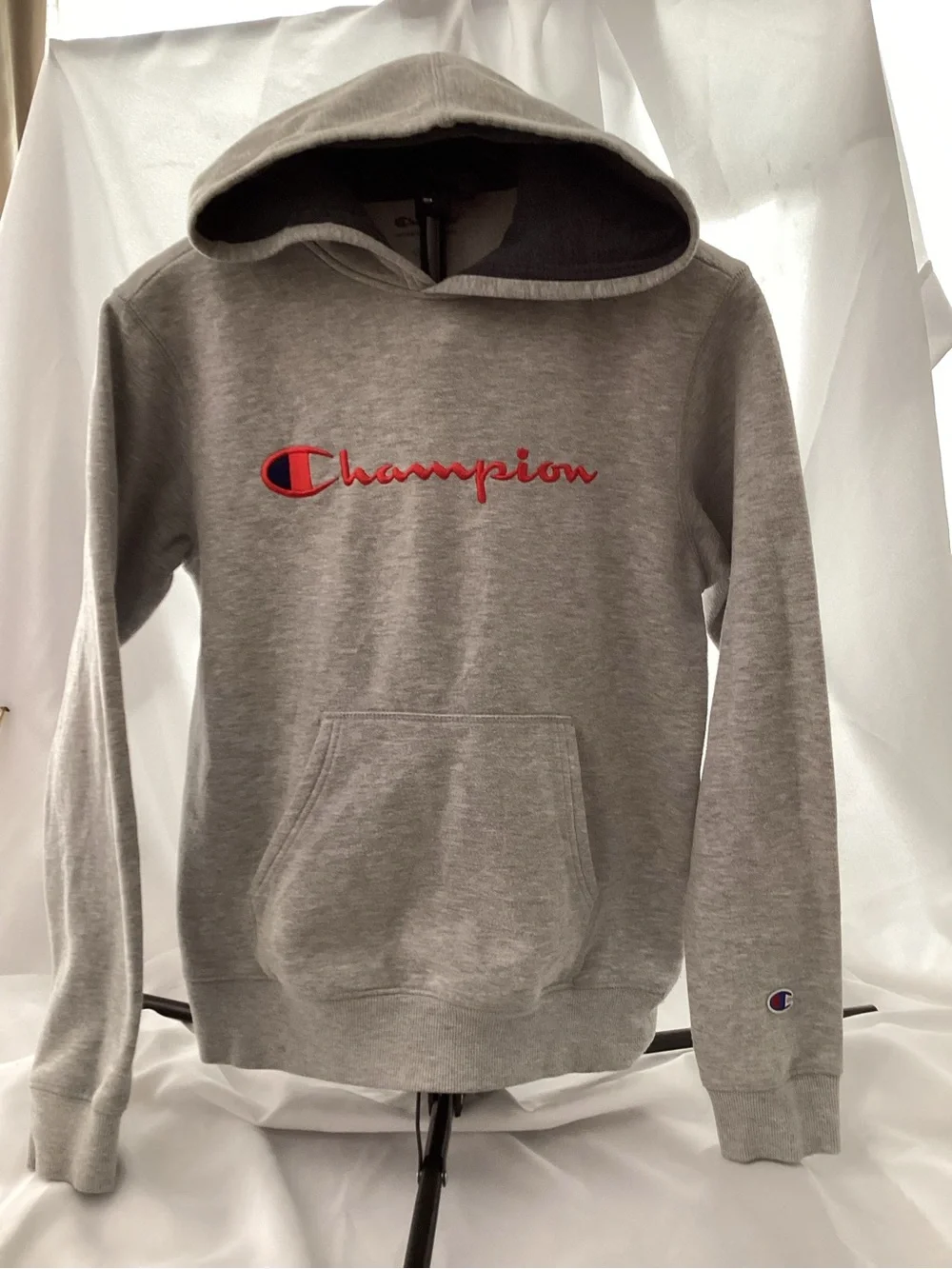 Champion Heather Gray Hoodie with Red Script